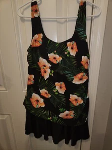 Shore Shapes Slimming NWOT 1 Piece Black Floral Swimsuit SZ 14 - Picture 1 of 11