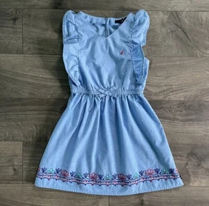 Nautica Chambray Embroidered Girls Dress Size 7 - Picture 1 of 6