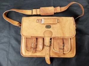 Cuero Handmade Leather Messenger Bag Laptop Briefcase Computer Bag Light Brown - Picture 1 of 12