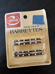 Vintage Goody Stay Tight Barrettes 2.5” Metal Red/White Dots #909 1982 NIP