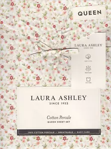 Juego de sábanas Laura Ashley Queen Evie rojo carmesí floral verde 4 piezas casa de campo granja - Imagen 1 de 4