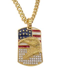 Collier pendentif drapeau américain Eagle American Dog or pla acier inoxydable lien cubain 32"