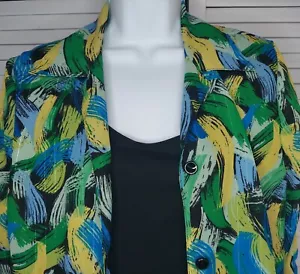 Gloria Lance Blue Black Yellow Geometric Layered Blouse Top 3/4 Sleeve Sz: LG - Picture 1 of 10