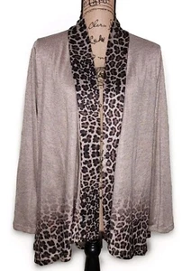 One World - Cárdigan Beige Brillante Estampado Animal Ombre Frente Abierto - Para Mujer Talla 1X - Imagen 1 de 3
