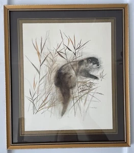 Vintage 70s Beaver Animal Framed Art Print Mad Stage Signed Devon England - Picture 1 of 6