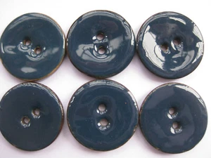 30mm Large Nice Navy Blue Enamel Coconut Designer Sewing Buttons Set 6 - Picture 1 of 6