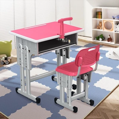 Kids Desk and Chair set Height Adjustable with Drawer PVC & Metal Wooden 12-type - Image 1 of 4