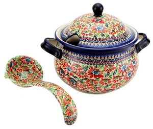 Zaklady Boleslawiec Zuppiera in ceramica polacca 3,17 quarti coperta con mestolo - Foto 1 di 8