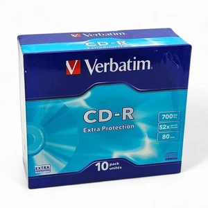 Verbatim 52x 80 Minute 700Mo CD-R - Pack de 10 disques dans étuis à bijoux fins - Scellé - Photo 1/7