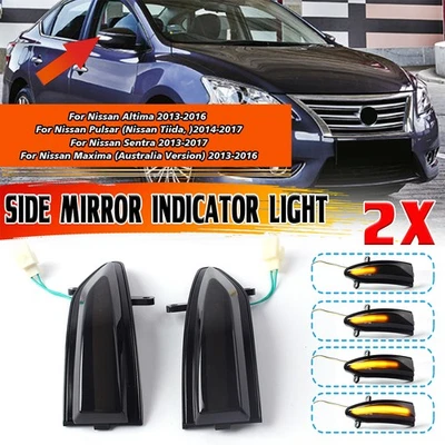 For Nissan Sentra 2013-2017 2x Black Dynamic LED Side Mirror Indicator Lamps - Image 1 of 4