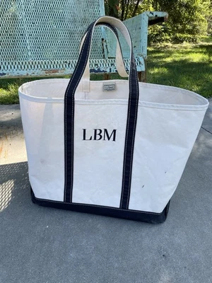 Vintage L.L. Bolso grande de lona blanco duro Bean Boat & Tote hecho en EE. UU. tapa abierta Foto 1 de 4