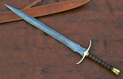 Viking Ranger Sword' Battle Ready, DAMASCUS STEEL Full Tang Brass Guard 31Inches - Image 1 of 4