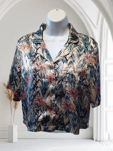 Rachel Zoe Sz M Silky Polyester Button Up Pajama Top, Multicolor Floral. NS-2 - Picture 1 of 8