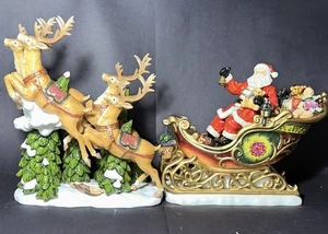 Trineo de Papá Noel con renos marca miembros vintage centro de mesa de Navidad excelente - Imagen 1 de 12