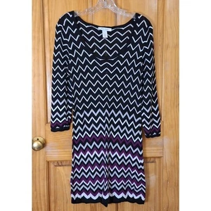 White House Black Market Sweater Dress Women's Large Lightweight Zig Zag Party - Picture 1 of 7