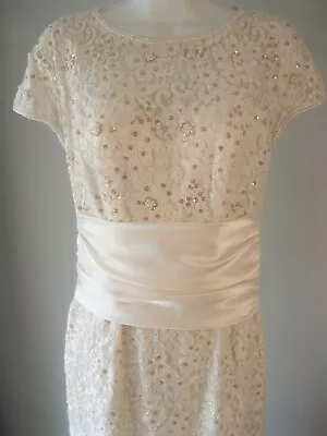 Vintage Nina Balducci Wedding Dress 6 White Lace Sequins Pearls Lined BowButtons - Image 1 of 4