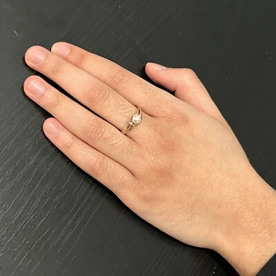 Anillo Perla Blanca y Diamantes Oro Amarillo 10K 1,9 gramos Talla 8 Foto 1 de 4
