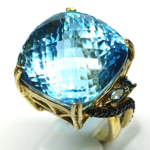 925 Plata de Ley 22 x 22 Mm. Topacio Azul Suizo & Zafiro Joyería Anillo Tamaño 7 - Imagen 1 de 4