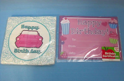 Розовые автомобильные салфетки на день рождения 18 шт. и сертификаты на вечеринку упаковка 12 шт. дизайн кекса - Изображение 1 из 4