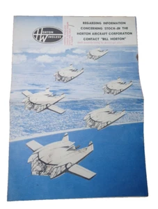 Vintage Horton Wingless Aircraft Informational Promo Brochure 9 1/4" x 13" JRR23 - Picture 1 of 4