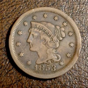 1853 Braided Hair US Large Cent cd - - Picture 1 of 2