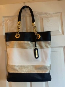 Cynthia Rowley Navy,Ivory,Gold Leather Tote Handbag - Picture 1 of 7