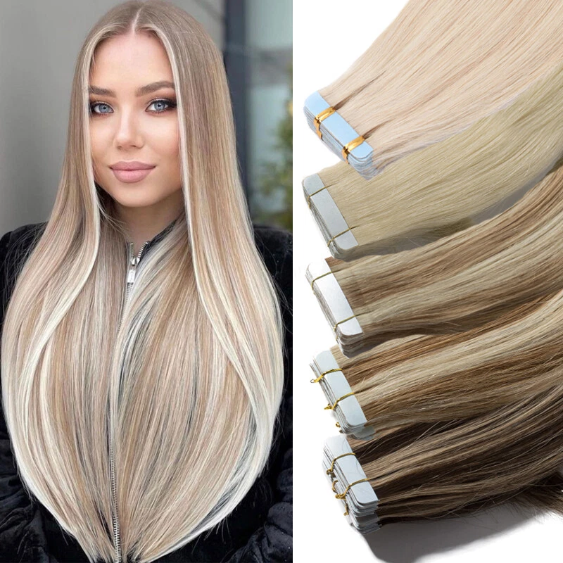 Russian 100% Remy Tape In Real Human Hair Extensions Skin Weft 10/20PCS Ombre UK - Image 1 of 4