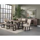 Pemberly Row Contemporary Wood Dining Bench in Natural-Black