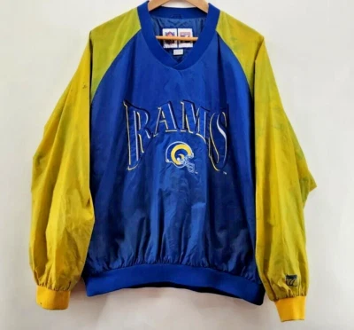 Los Angeles Rams St Louis LOGO 7 Game Day 90s Spellout Windbreaker Jacket HTF L - Image 1 of 4