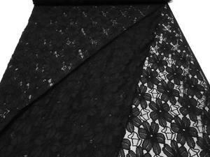 Stoff Spitze Spitzenstoff mit Blumenmuster schwarz Kleiderstoff - Bild 1 von 5