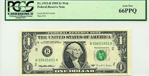 1995 $1 WEB NOTE - New York - Fr. 1923-B - PCGS GEM New 66 PPQ - Free Shipping - Picture 1 of 2