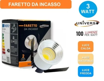 FARETTO LED PUNTO LUCE SEGNAPASSO ROTONDO COLORE BIANCO ARGENTO DA INCASSO 3W - Immagine 1 di 4