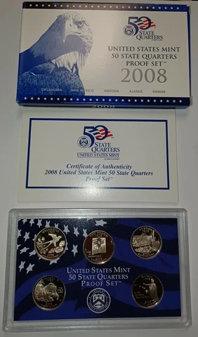 2008 Clad State Quarter 5 Coin Proof Set w/ OGP & COA Cover