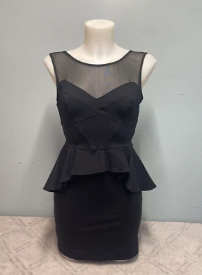 BEBE Little Black Sleeveless Sweetheart Mesh Pencil Dress Size Small Made In USA - Image 1 of 4