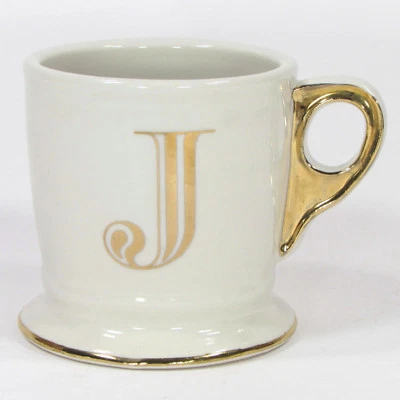 Anthropologie MONOGRAMA DORADO - J 14 oz blanco estilo afeitado taza recorte letra inicial Foto 1 de 4