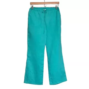 Neu ohne Etikett Gold Herz Hose weites Bein Gr. M türkisblau 100 % Leinen Kordelzug Pull-On - Bild 1 von 12