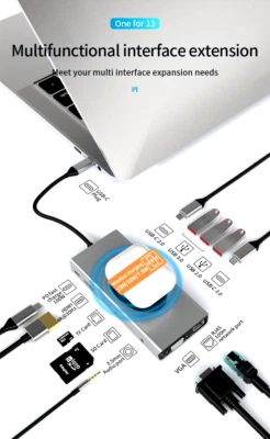 HUB Dock USB Splitter 13 IN 1 TYP-C auf HDMI PD 100W Wireless Charging 1GB RJ45 - Bild 1 von 4