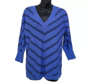 Talbots XS V-Ausschnitt Pullover blau schwarz Chevron Streifen NEU - Bild 1 von 5