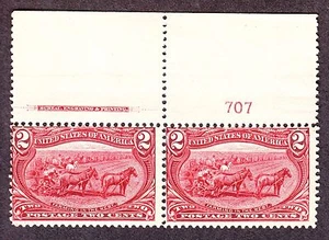 US 286 2c Trans-Mississippi Mint Plate #707 Top Pair F-VF OG NH SCV $160 - Picture 1 of 2