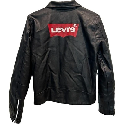 Chaqueta de motociclista Levi's Youth negra de cuero sintético XL mangas con cremallera logotipo trasero grande Foto 1 de 4