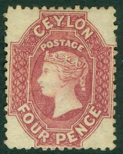 SG 65ax Ceylon 1867-70. 4d rose, watermark reversed. A fresh mounted mint... - Picture 1 of 2