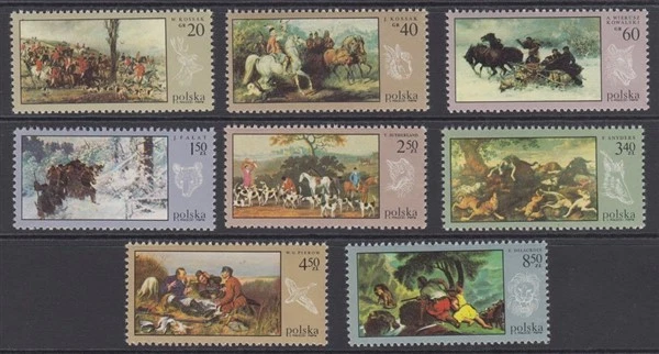 POLAND 1968 PAINTINGS HUNTING SCENES SET (x8) MNH (ID:487/D66203) - Image 1 of 1