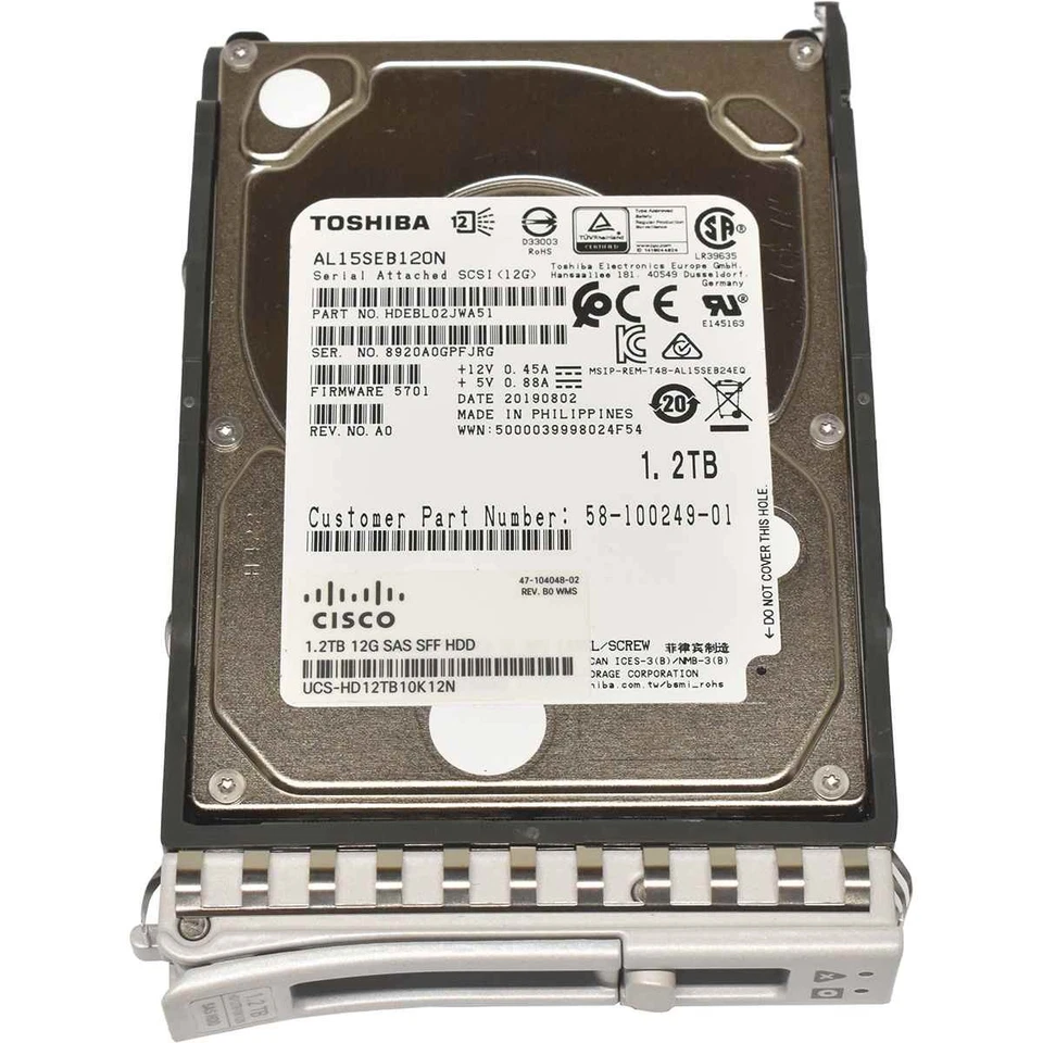 Cisco Toshiba 1.2TB 2.5" 10K 12G SAS SFF HDD Festplatte UCS C240 C220 C480 M5 M6 - Bild 1 von 4