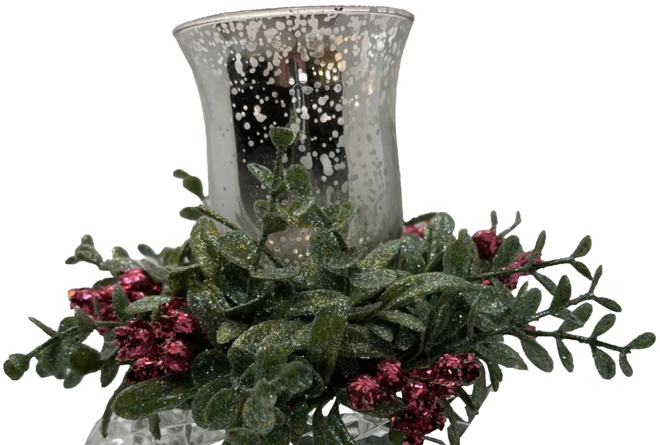 Vidrio espejo plateado verde plástico recubierto de bayas brillantes navideñas vintage años 80 Foto 1 de 4