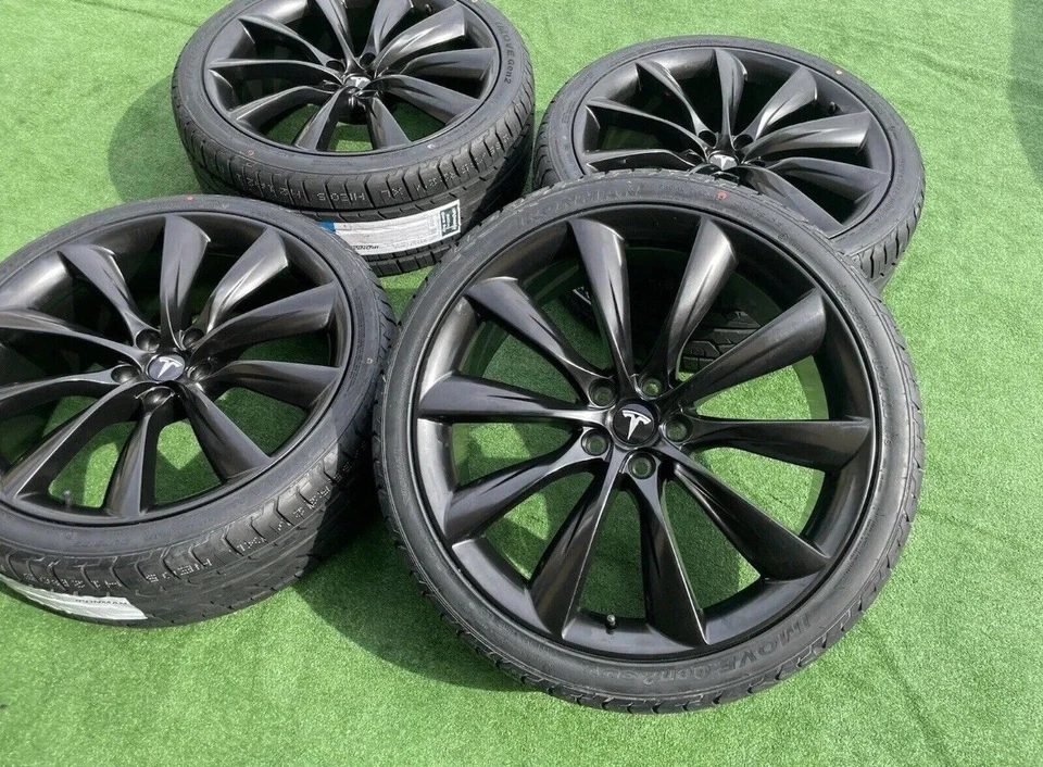 22x9 22x10 TESLA PRETO FOSCO TURBINA RODAS AROS PNEUS 5x120 MODELO S - Imagem 1 de 4