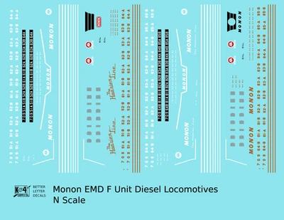 Наклейки масштаб K4 N кабина Monon EMD F3 Diesel белые, красные и золотистые - Изображение 1 из 3