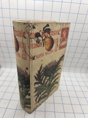 Faux Book Box Antiqued Botanical Wood w Velvet Lined Post Card Theme Safe Box - Image 1 of 4