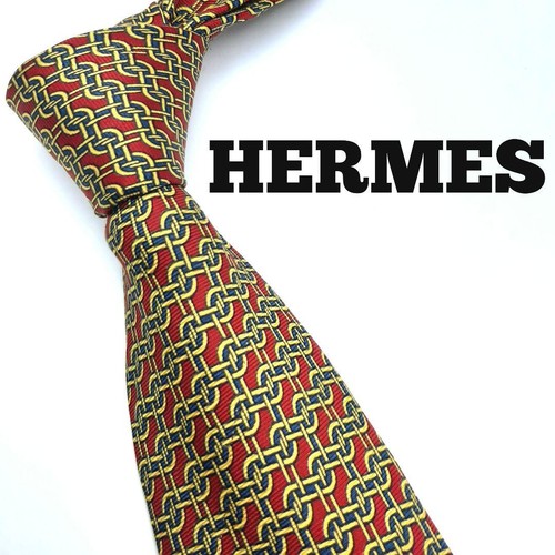 HERMÈS Cravatta HERMES seta modello catena business uomo larga 3 6 pollici stretta 1 7 pollici