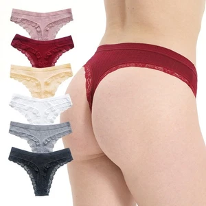 3 Pack Women's Cotton Lace Thong - Innocent Sexy G-String Panties with Edging - Picture 1 of 23