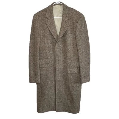 Brunello Cucinelli Men’s 100% Wool Herringbone Tan Overcoat Size 48 Mid Length - Image 1 of 4